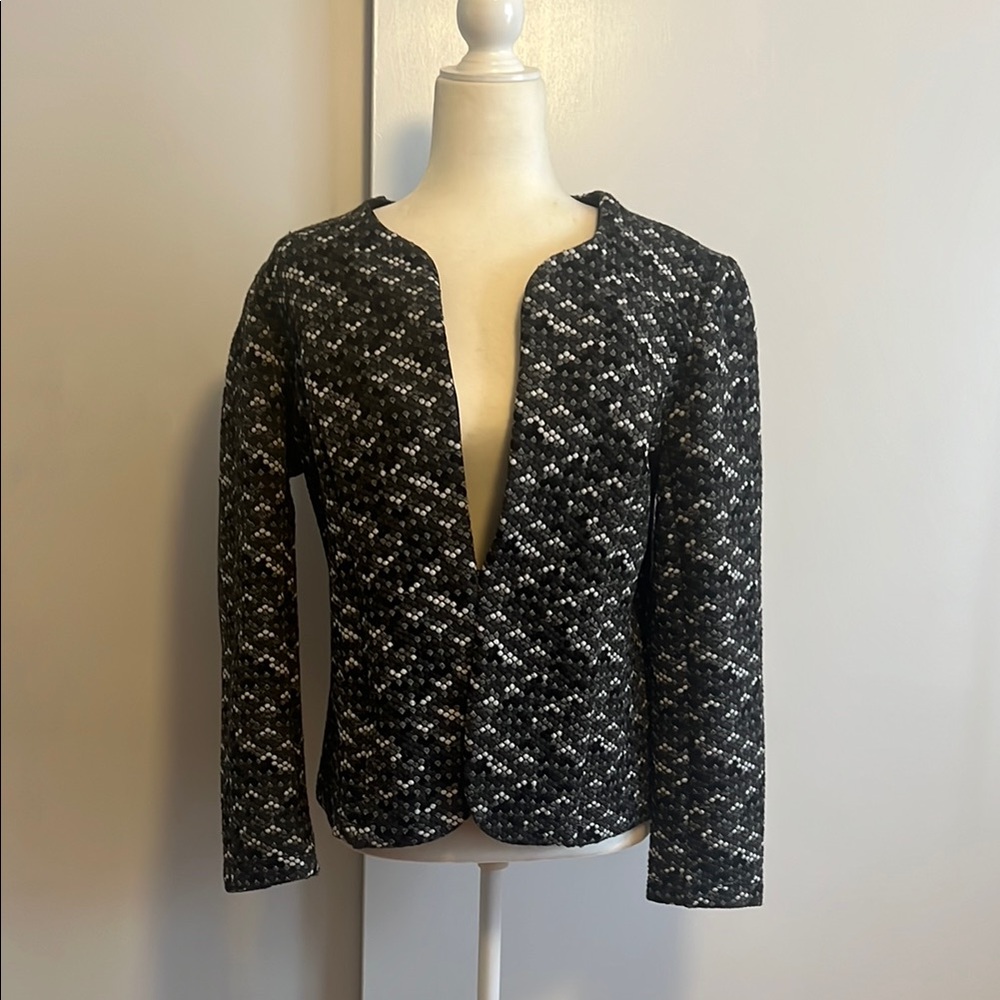 Grace Black and White Blazer with Open Front